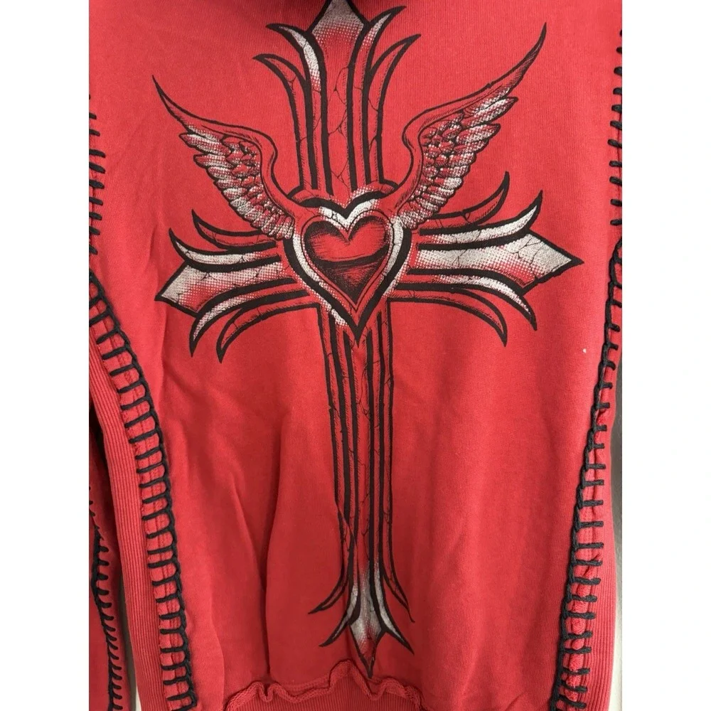 Sinful by Affliction Y2K Hoodie Cyber Grunge Goth Red Women's Size Small - Picture 7 of 10